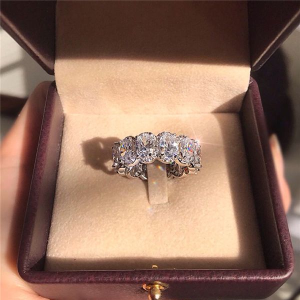 Impressionante edição limitada Eternity Band Promise Ring 925 prata esterlina 11 peças oval diamante cz anéis de noivado para mulheres