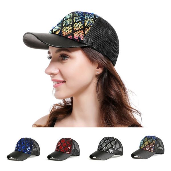 

diamond shaped sequins diy baseball cap mesh hat sunscreen sun hat, Blue;gray