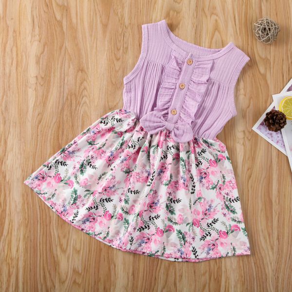 

toddler baby girls kid sleeveless bow floral dress sunsuit skirt clothes 1-6y, Red;yellow