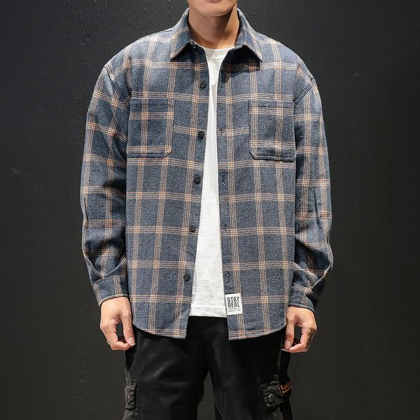 

shirt men spring 2019 plus size plaid shirts men long sleeve front pocket design streetwear shirt 5xl, White;black