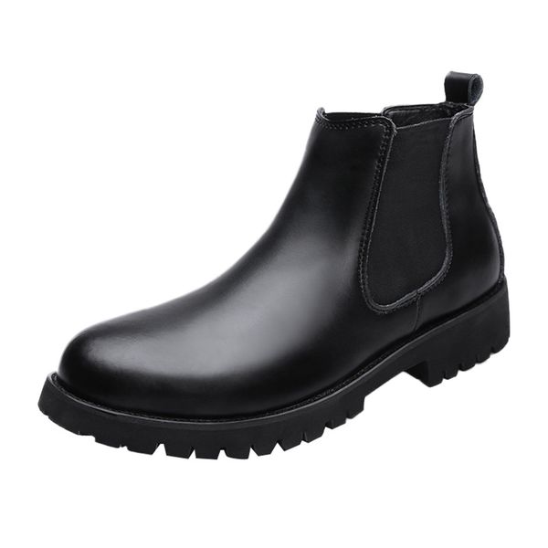 

sagace 2020 retro men's flat low-heeled round head tooling shoe non-slip leather short boots winter boots men snow boots, Black