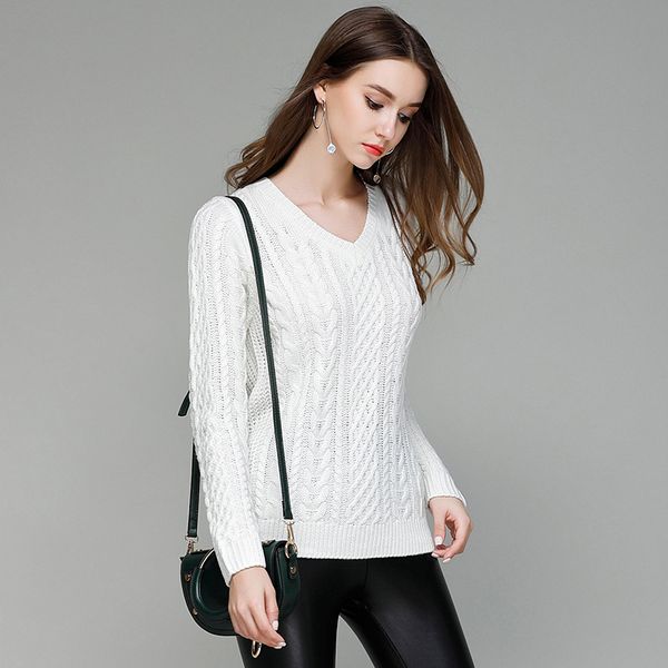 

knitted sweater women pullovers spring autumn 2019 new fashion casual v-neck long sleeve winding sweater female clothing, White;black