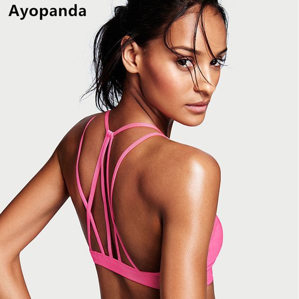 

ayopanda pink strappy yoga bra light impact wireless sports bra for big busts criss cross back fitness gym workout clothes, White;black