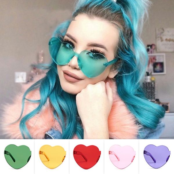 

heart shape sunglasses one pieces rimless women sun glasses candy colors lenses 11 color wholesale eyewear, White;black