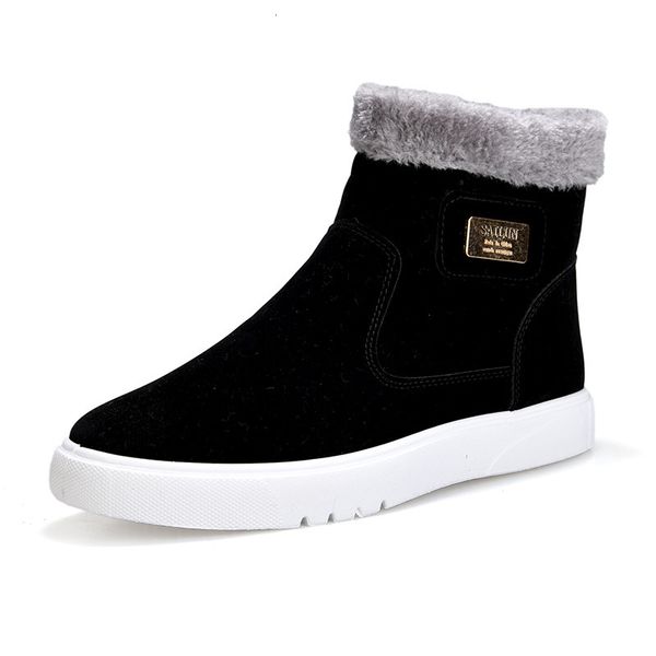 

thick warm cotton boots leather shoes men winter snow boots high-men's casual shoes with fur plus velvet ankle male, Black