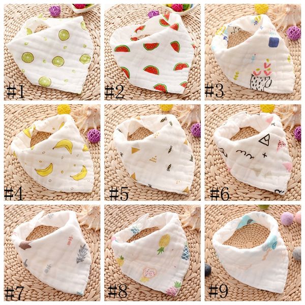 

2020 baby bibs cartoons ins bibs burp cloths foral printed cotton 8 layer bibs bandana infant saliva cloth triangle towel 15styles
