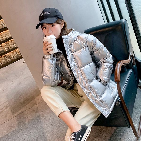 

loose simple casual down cotton parkas women autumn winter new korean silver wild student cotton jacket coat winter clothing, Black
