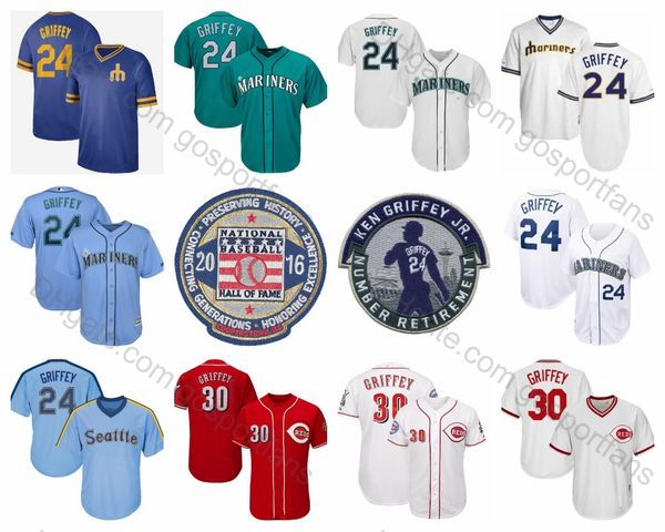 

Vintage Mariners Ken Griffey Jr Jr. Jersey #24 Teal Green 2016 Hall Of Fame Reds Seattle 30 Griffey Jr. Cincinnati Baseball Jerseys Stitched