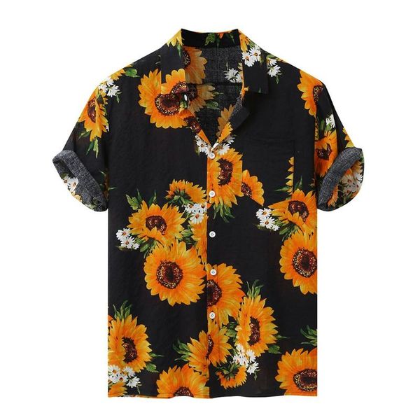 

sunflower shirt for men hawaiian shirt men 2020 colorful shirts summer clothes short sleeve loose clothing chemise homme, White;black