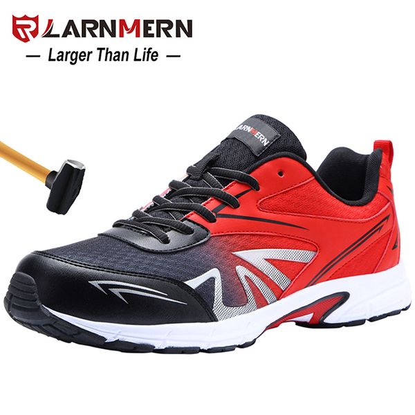 

larnmern men's steel toe safety work shoes lightweight breathable anti-smashing non-slip construction protective footwear, Black