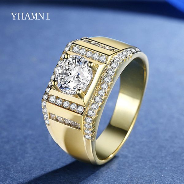 

yhamni brand male engagement jewelry rings 100% 925 sterling silver ring 7mm cz zircon fashion ring gift for men jz015, Slivery;golden