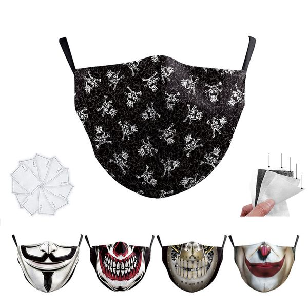 

halloween masquerade party joker with 2 layers face mask dust mouth washable protective reusable fashion mask facemask