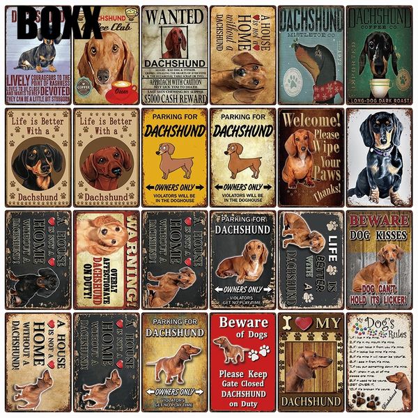 

kelly66 ] pet dogs rules warning better life with dachshund metal sign home decor bar wall art painting 20*30 cm size