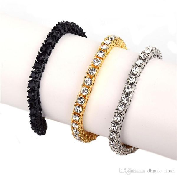 

iced out 1 row rhinestones bracelet men's hip hop style clear simulated diamond 8" bracelet bling bling, Golden;silver