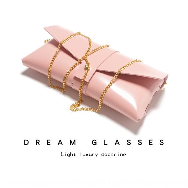 

portable pu leather chain pink case case storage box fashionable glasses soft bag high-grade leather glasses storage box, Blue