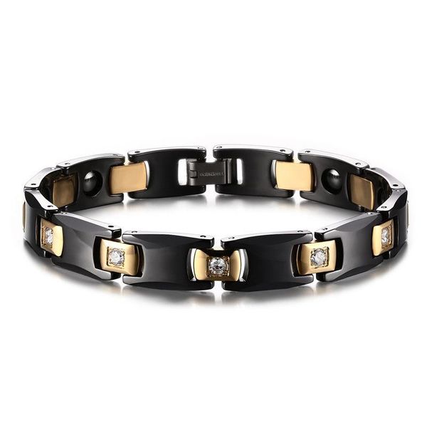 

316l stainless steel fashion jewelry black hematite bracelet health ceramic cubic zirconia bangle men's cuff wristbands