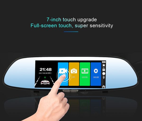 

7 inch ips touch screen car dvr full hd 1080p car camera dual lens rearview mirror video recorder dash cam auto camera