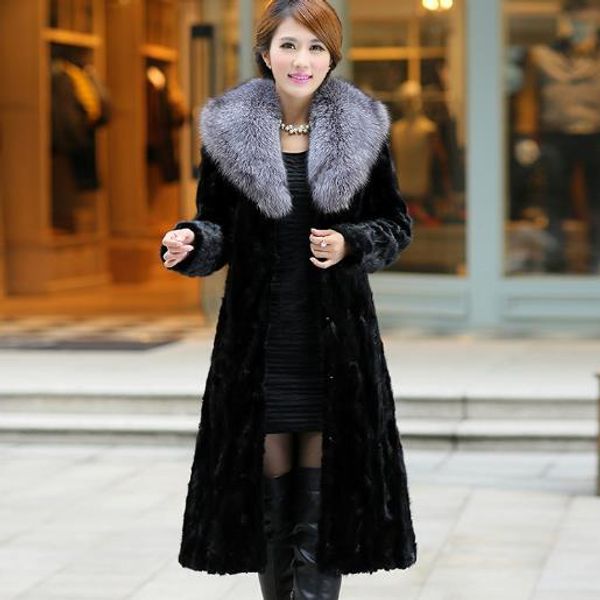 

vetement women faux fur coats 2019 furry women outerwear thicken winter long jackets vintage femme coats plus size 5xl 6xl g775, Black