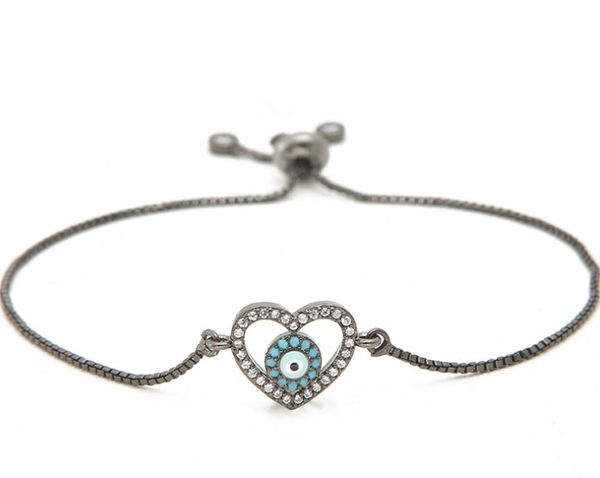 

gold silver chain micro pave cz zircon cubic zirconia bracelet rope adjusted macrame heart eye bangle fg353 fashion jewelry, Black