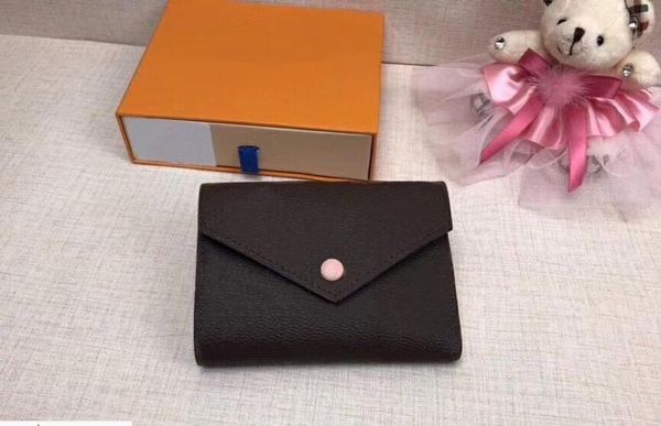 

2020 women man original luxury real leather multicolor short wallet card holder classic zipper pocket victorine design341t, Red;black
