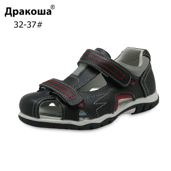 

apakowa brand 2018 new summer sandals genuine leather closed toe flat orthopedic children's shoes for boys with arch support y190525, Black;red