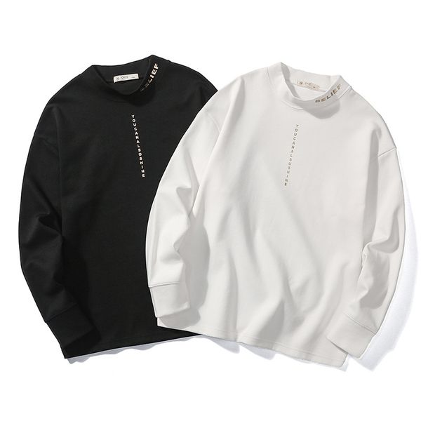 

2019 spring and autumn new sweater tide male japanese retro fashion handsome bottoming shirt loose round neck pullover, Black