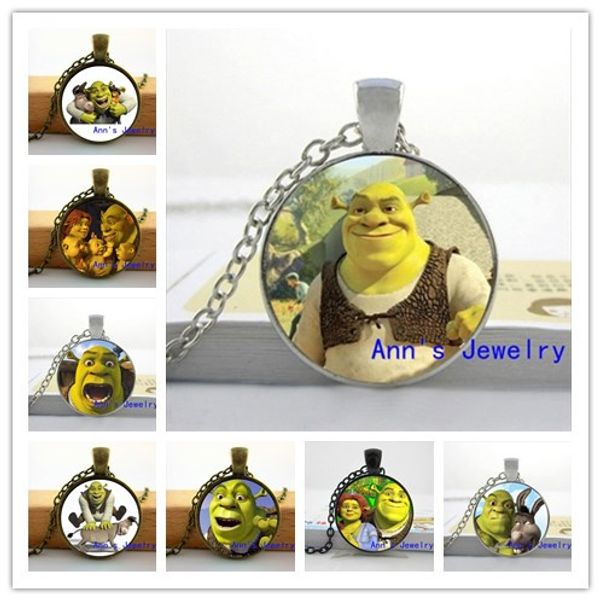 

new shrek pendant necklace family shrek jewelry glass cabochon necklace pendant new shrek necklace, Silver