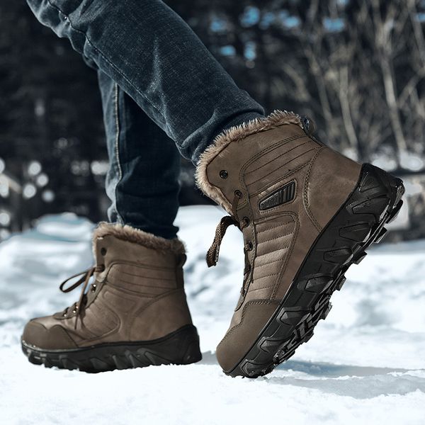 

male shoes casual quality waterproof ankle -31 degree celsius warm boots nice winter with fur snow boots for men sneakers, Black