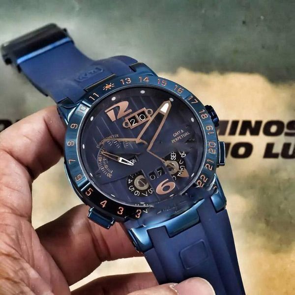 

2018 Новый Ulysse Executive El Toro / Черный Toro Вечный календарь GMT 326-00-3 / BQ Розовое золото Синий