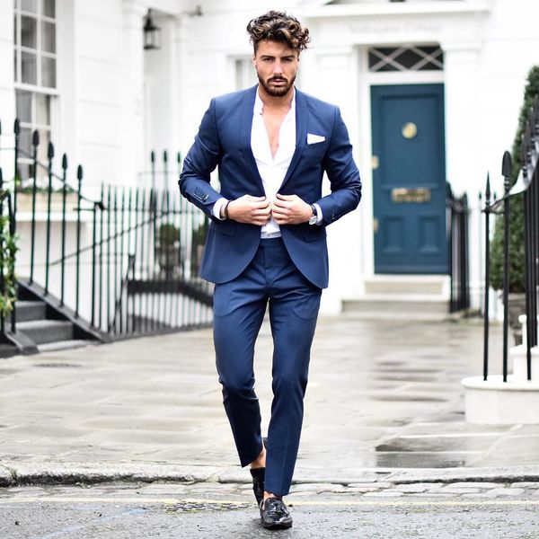 

navy mens suits business wedding groom suits 2 pcs jacket pants slim fit tuxedos formal prom party dress custom made, Black;gray