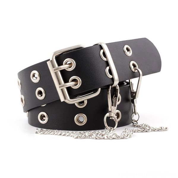 

2019 belts belts & accessories new double row hole belt for men and women fashion punk style with eyelet chain decorative belt for jeans pan, Black;brown