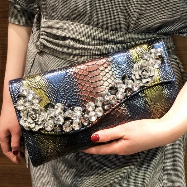 

fashion women clutch bag pu leather diamond crocodile pattern clutches purse envelope bags female shoulder bags crossbody pack