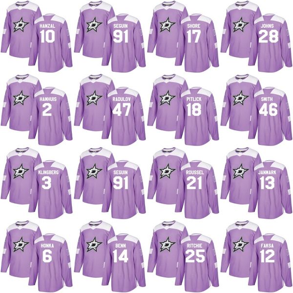

Dallas Stars Purple Jersey Hockey Fights Cancer 91 Tyler Seguin 14 Jamie Benn 47 Alexander Radulov 90 Jason Spezza Kari Lehtonen Jerseys