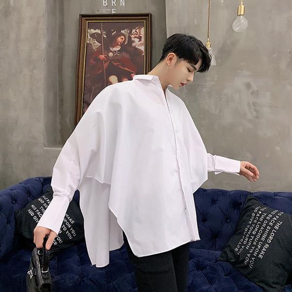 

men women couple streetwear hip hop loose casual oversized loose bat long sleeve shirts stage clothes male harajuku dress shirts, White;black