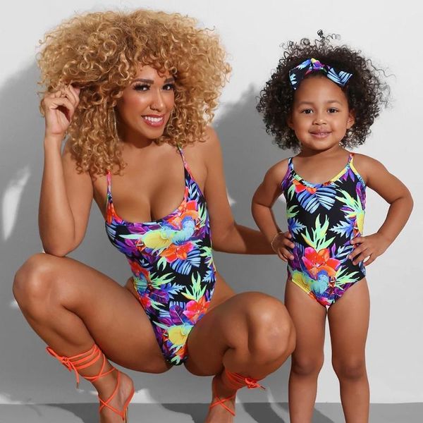 

mother and daughter print two piece swimsuit matching swimsuit clothing for women bathers, White;black