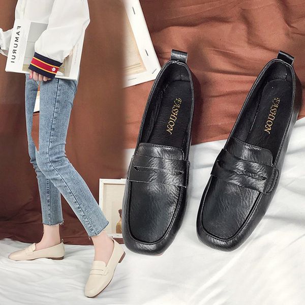 

fashion women flats shoes soft breathbale moccains women boat shoes casual woman square head slip on loafers ladies 35-42, Black