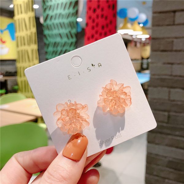 

2019 new korea style girl earrings silver pin simple transparent flower stud earrings for women fashion jewelry accessories, Golden;silver
