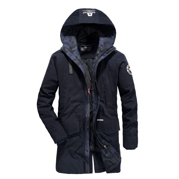 

winter men parkas jacket thick warm cotton-padded hooded jacket pockets windbreaker men's long overcoat coats plus size, Black