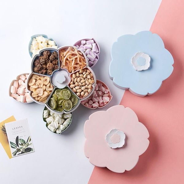 

portable petal-shape rotating dried fruit dish single/dual-layer candy snack melon seed box home living room candy storage box