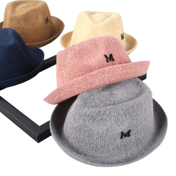 

new kids straw hat letter baby girl boy bowler fisherman hat outdoor beach children sun cap baby boy accessories, Yellow
