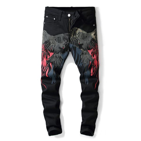 

2019 men new pants street fashion men jeans loose fit harem pants black color hip hop jeans for jeans,black print, Blue