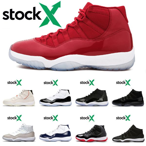 

stock x 11 basketball shoes concord 45 bred 2019 metallic silver 11s gym red space jam prm heiress women mens trainers sport sneakers