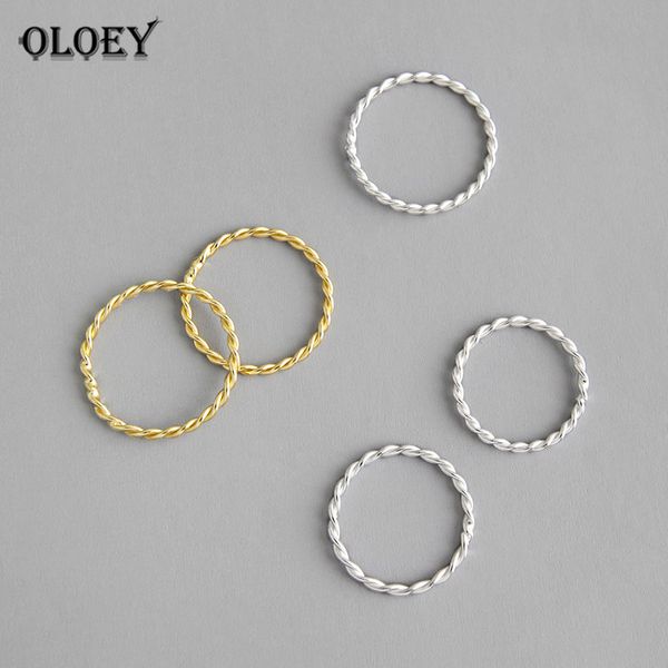 

oloey genuine 925 sterling silver rings for women girls korean simple ins minimalist twist finger ring fine party jewelry ymr880, Golden;silver