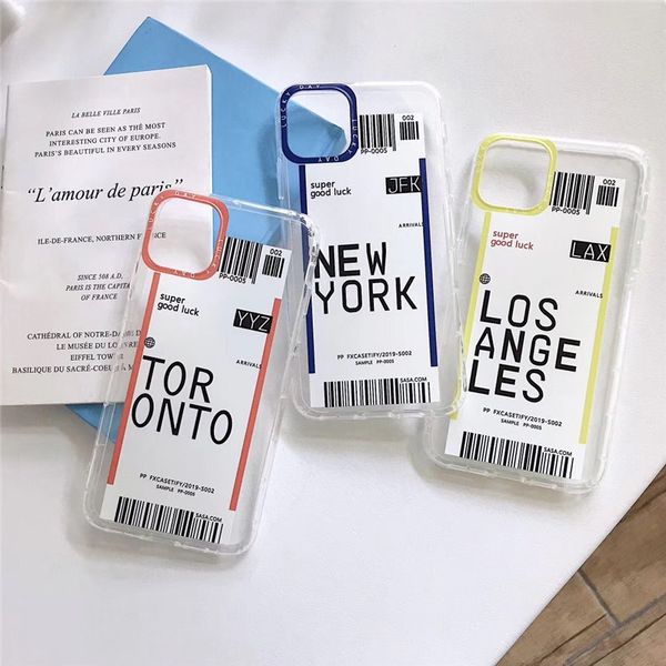 

creative air ticket case for iphone 11 pro max x xr country los angeles toronto new york multicolor transparent anti-fall soft cover