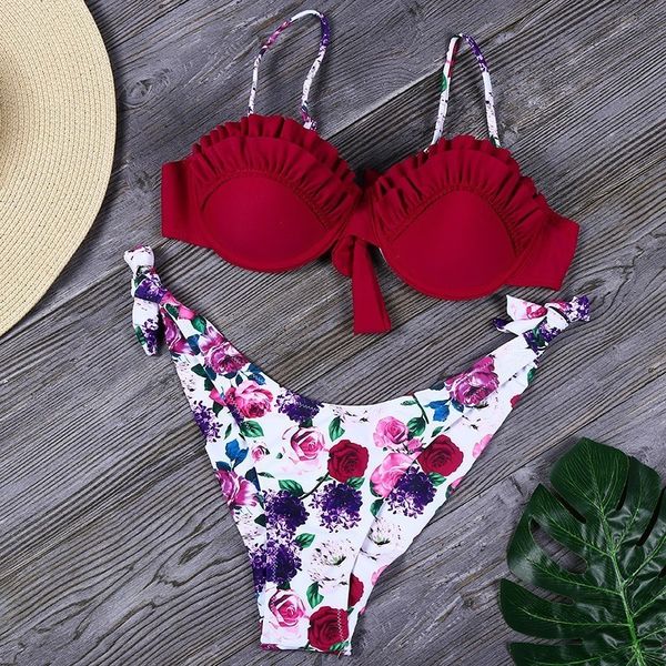 

bikinis for women designer swimwear ruffle bikinis set print bottoms bathing suit 2019 new women swimsuit brazilian swimwear biquini, White;black