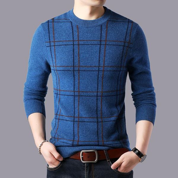 

100% wool men knit sweater pullover basic o neck for autumn winter striped fashion casual bo22521230, White;black