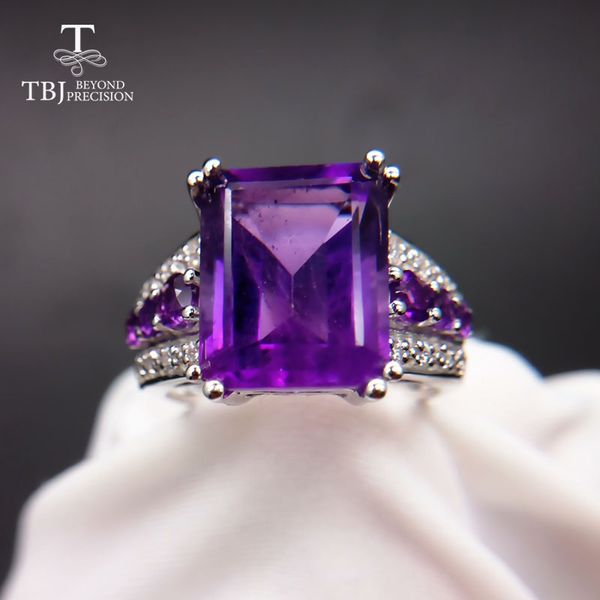 

tbj ,luxury elegant ring with natural african amethyst in 925 sterling silver fine jewelry for women as anniversary wedding gift, Black