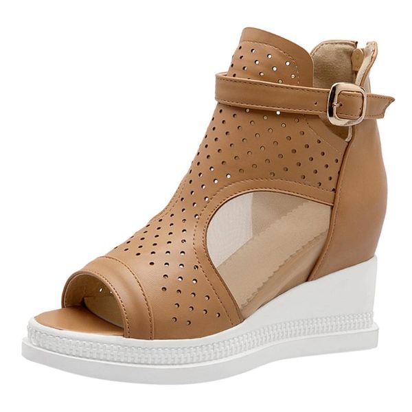 

women's casual sandals woman boots chic laser-cut sandals women heels fish mouth summer ladies mouth belt buckle zip shoes#407, Black