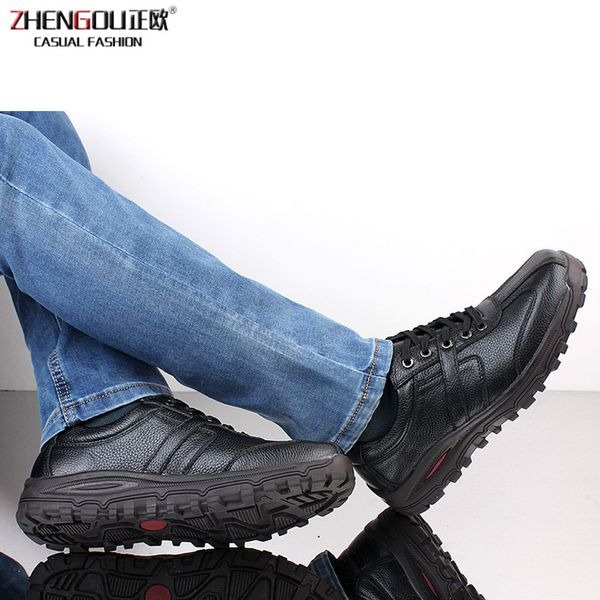 

zhengou brand men casual shoes genuine leather men flats soft oxford shoes outdoor sneakers plus size 48, Black