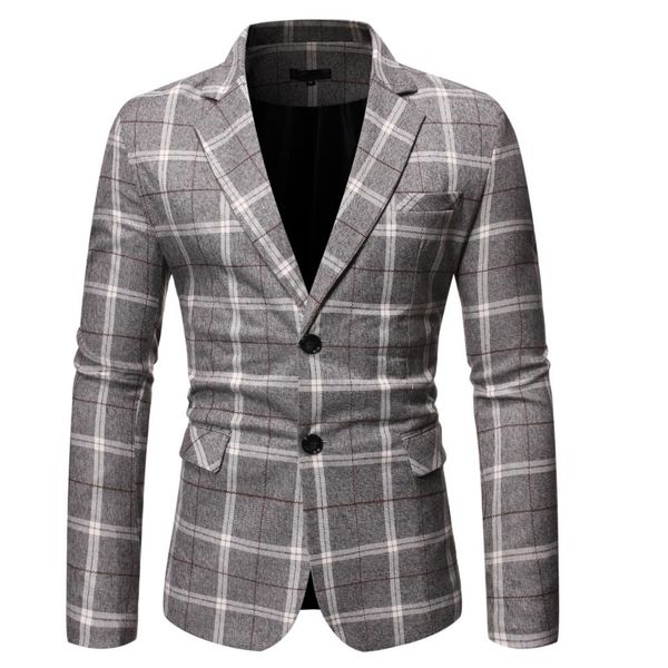 

mjartoria 2019 new fashion mens plaid casual blazers stylish business wedding party outwear coat button slim fit blazer, White;black